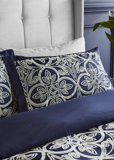 Catherine Lansfield Flock Trellis Duvet Cover Set Navy