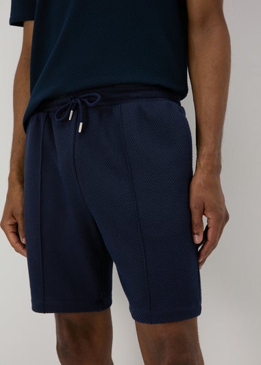 Navy Plain Textured Shorts