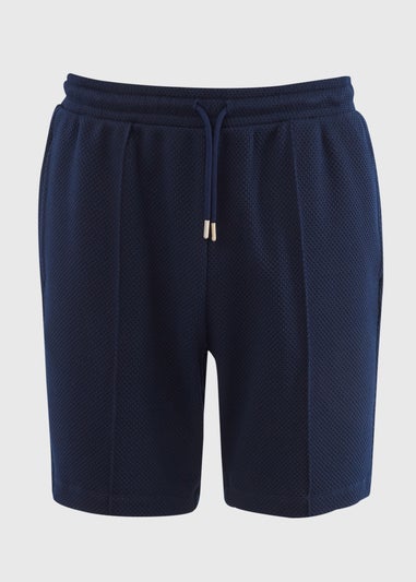 Navy Plain Textured Shorts