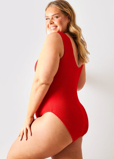 In The Style Red Crinkle Swimsuit