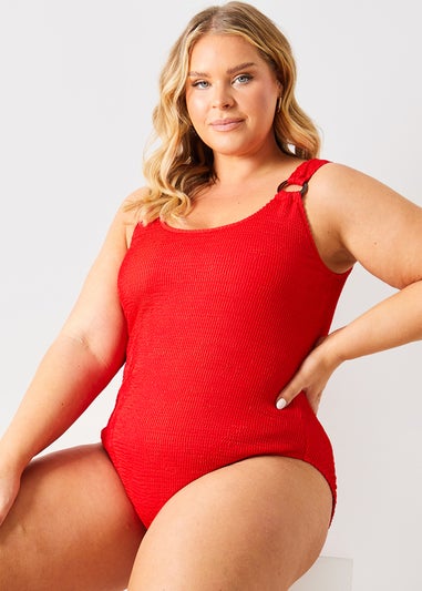 In The Style Red Crinkle Swimsuit