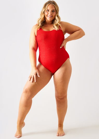 In The Style Red Crinkle Swimsuit