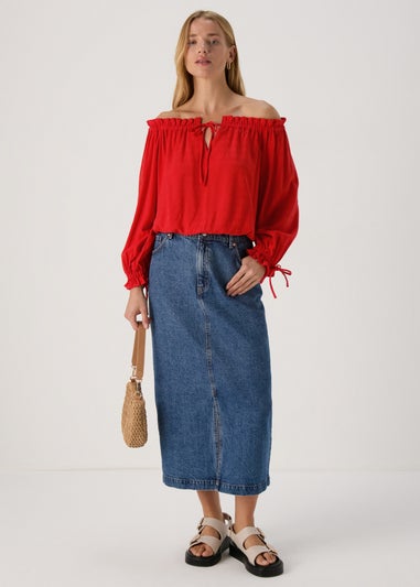 Papaya Petite Red Tie Neck Bardot Top