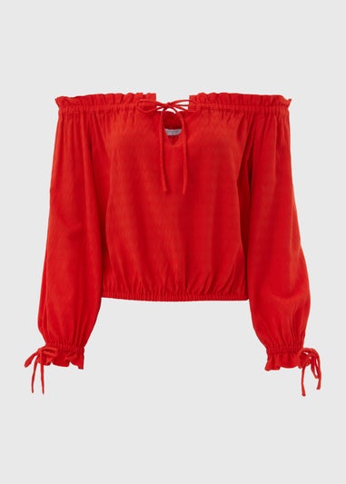 Papaya Petite Red Tie Neck Bardot Top