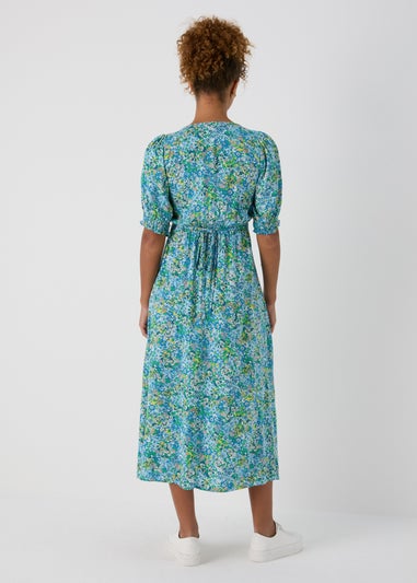 Blue Floral Midi Tea Dress