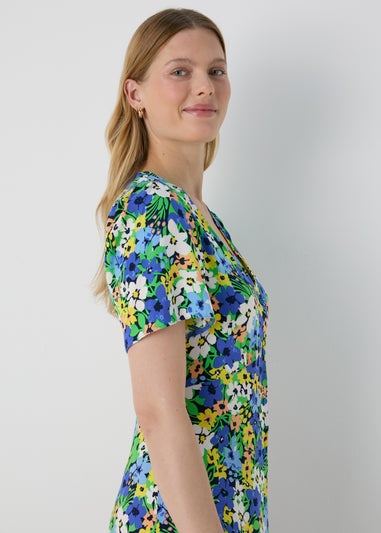 Multicolour Floral Button Through Midi Dress