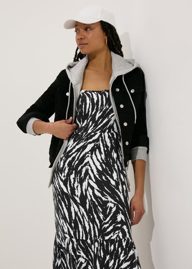 Black Zebra Print Cami Midi Dress