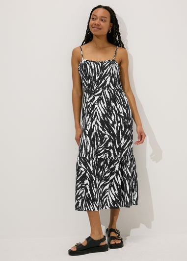 Black Zebra Print Cami Midi Dress