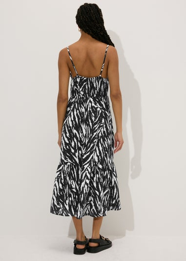 Black Zebra Print Cami Midi Dress