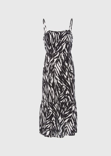 Black Zebra Print Cami Midi Dress