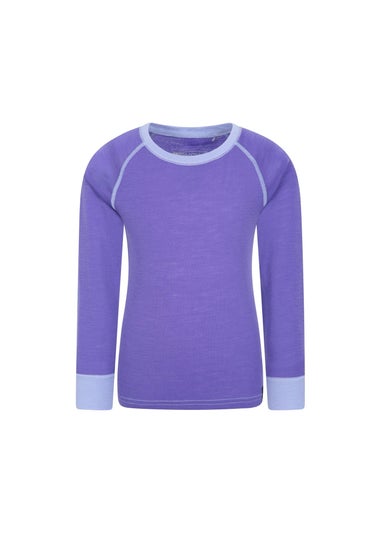 Mountain Warehouse Kids Purple Merino II Contrast Round Neck Base Layer Top (2-8yrs)