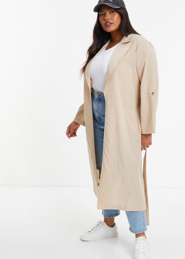 Quiz Natural Curve Stone Linen Look Trench Jacket