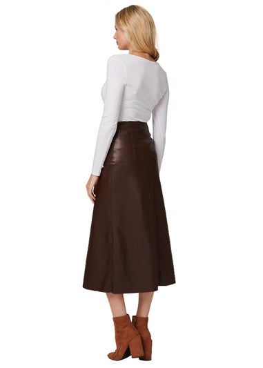 Izabel London Brown Faux Leather High Waist Midi Skirt