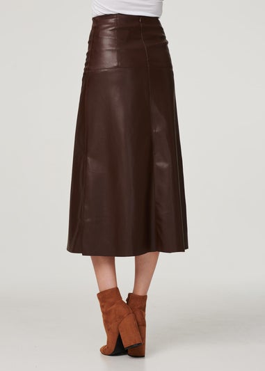 Izabel London Brown Faux Leather High Waist Midi Skirt