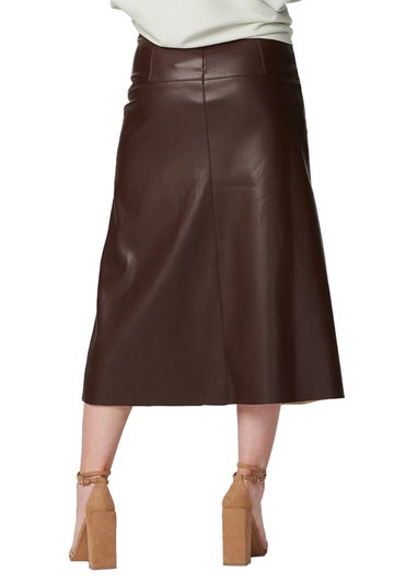 Izabel London Brown Faux Leather High Waist Midi Skirt