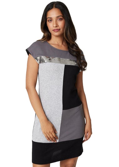 Izabel London Grey Sequin Colour Block Short Dress