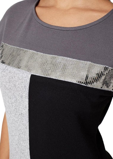 Izabel London Grey Sequin Colour Block Short Dress