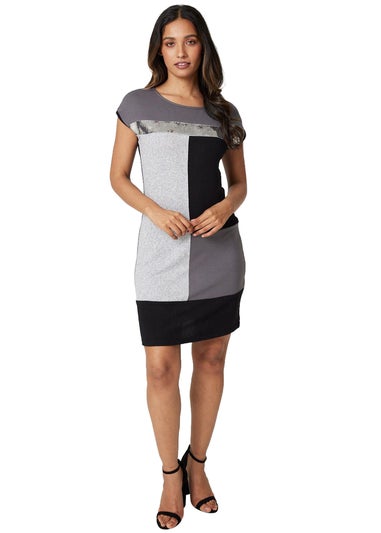 Izabel London Grey Sequin Colour Block Short Dress
