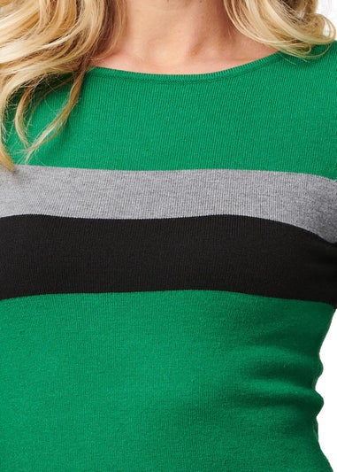 Izabel London Green Striped Colour Block Knit Dress