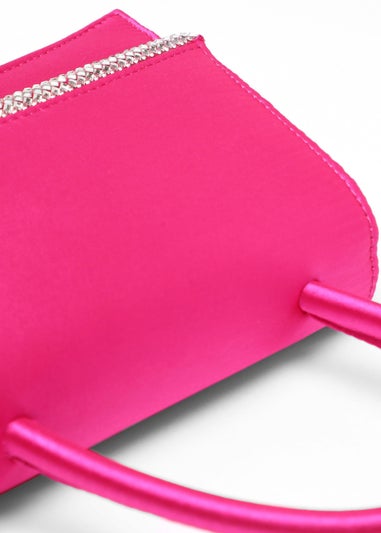 Quiz Pink Satin Diamante Trim Mini Tote Bag