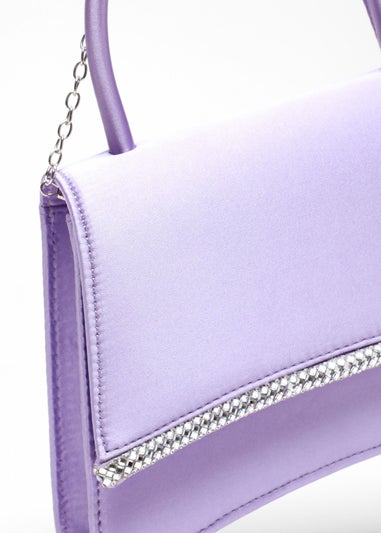 Quiz Lilac Satin Diamante Trim Mini Tote Bag