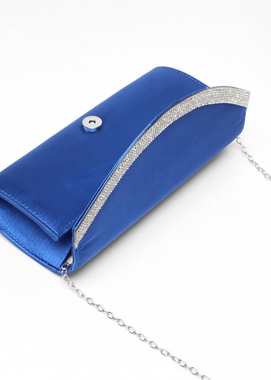 Quiz Blue Satin Embellished Clutch Bag