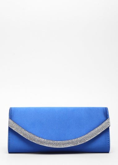 Quiz Blue Satin Embellished Clutch Bag
