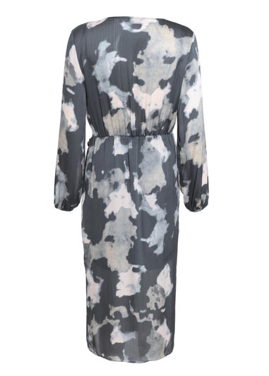 Quiz Grey Smudge Print Wrap Midi Dress