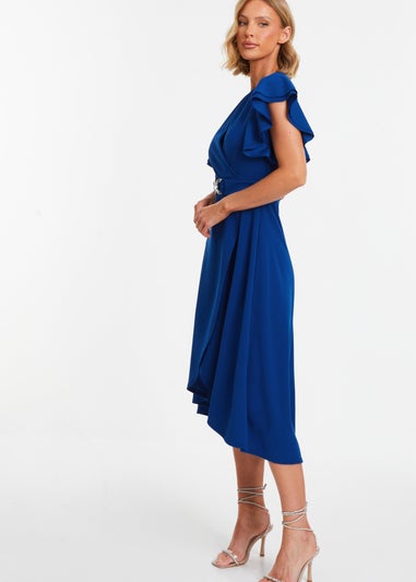 Quiz Blue Wrap Frill Sleeve Midi Dress