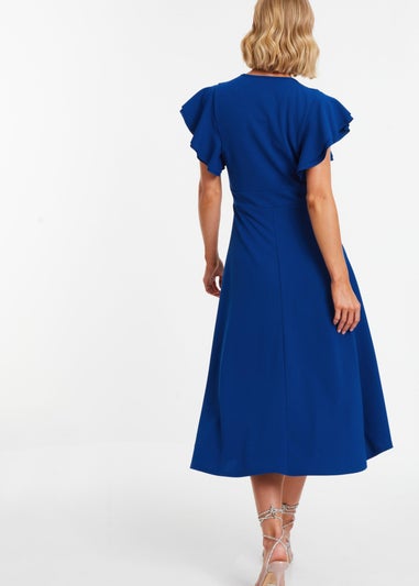 Quiz Blue Wrap Frill Sleeve Midi Dress