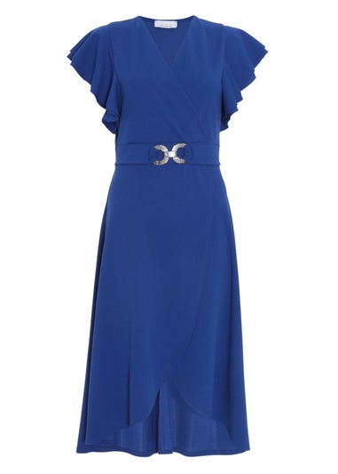 Quiz Blue Wrap Frill Sleeve Midi Dress