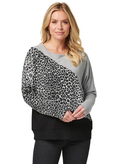 Izabel London Black Colour Block Leopard Pullover