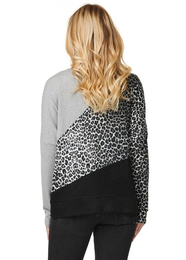 Izabel London Black Colour Block Leopard Pullover