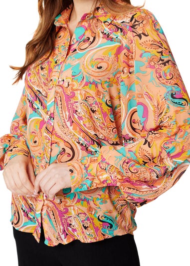 Izabel London Coral Paisley Long Puff Sleeve Blouse