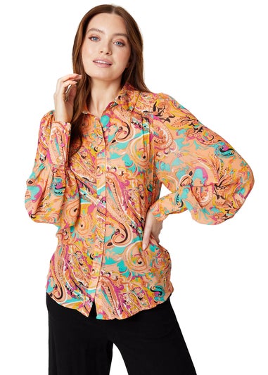 Izabel London Coral Paisley Long Puff Sleeve Blouse