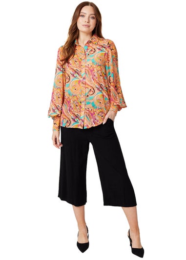 Izabel London Coral Paisley Long Puff Sleeve Blouse