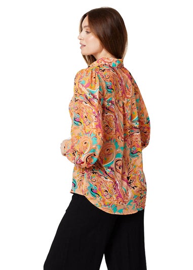 Izabel London Coral Paisley Long Puff Sleeve Blouse