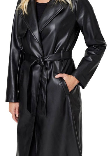Izabel London Black Faux Leather Tie Waist Coat