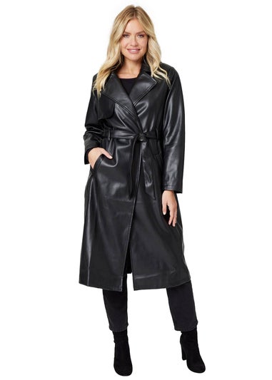 Izabel London Black Faux Leather Tie Waist Coat