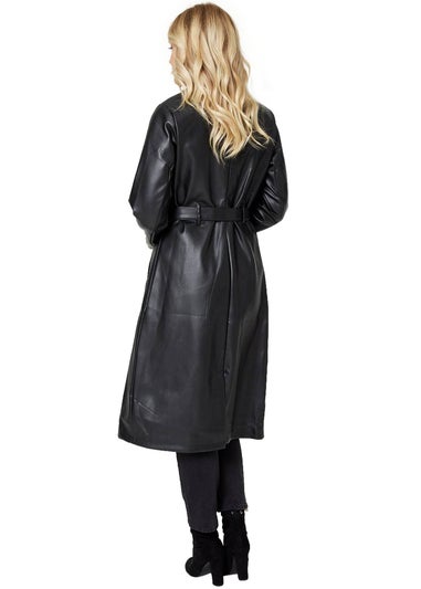 Izabel London Black Faux Leather Tie Waist Coat