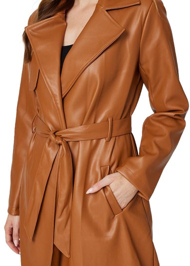 Izabel London Brown Faux Leather Tie Waist Coat
