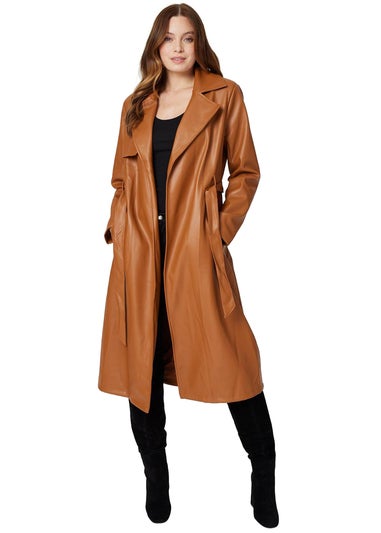 Izabel London Brown Faux Leather Tie Waist Coat