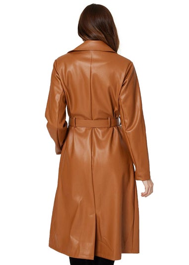 Izabel London Brown Faux Leather Tie Waist Coat