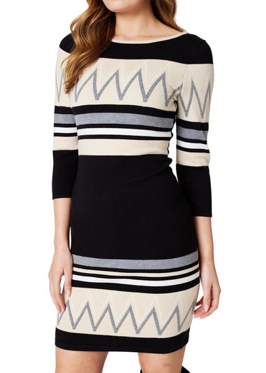 Izabel London Black Stripy Knit Dress