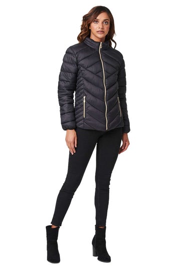 Izabel London Black High Neck Zip Front Puffer Jacket