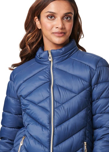 Izabel London Navy High Neck Zip Front Puffer Jacket