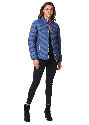 Izabel London Navy High Neck Zip Front Puffer Jacket