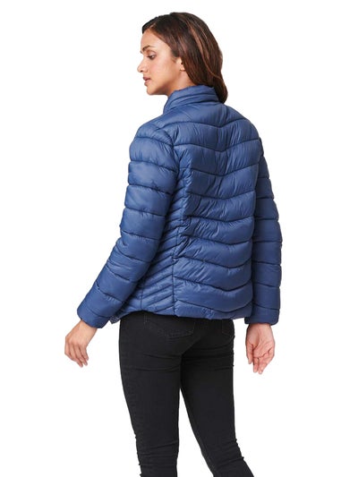 Izabel London Navy High Neck Zip Front Puffer Jacket