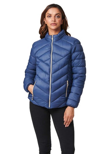 Izabel London Navy High Neck Zip Front Puffer Jacket