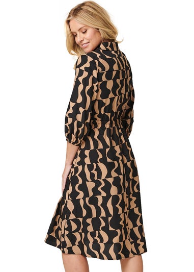 Izabel London Black Printed Drawstring Shirt Dress